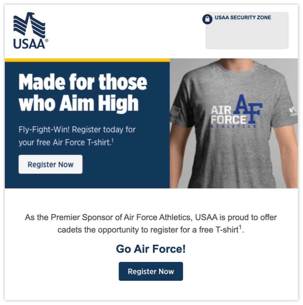 USAA & Air Force Athletics Sponsorship Email