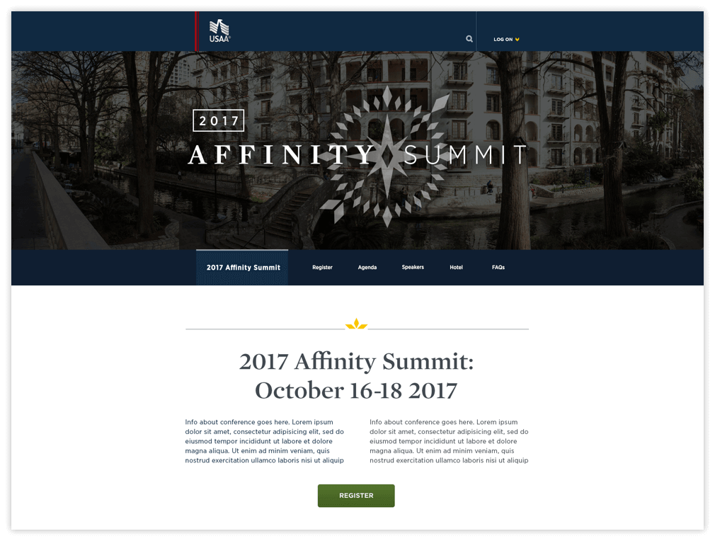Affinity Summit landing page
