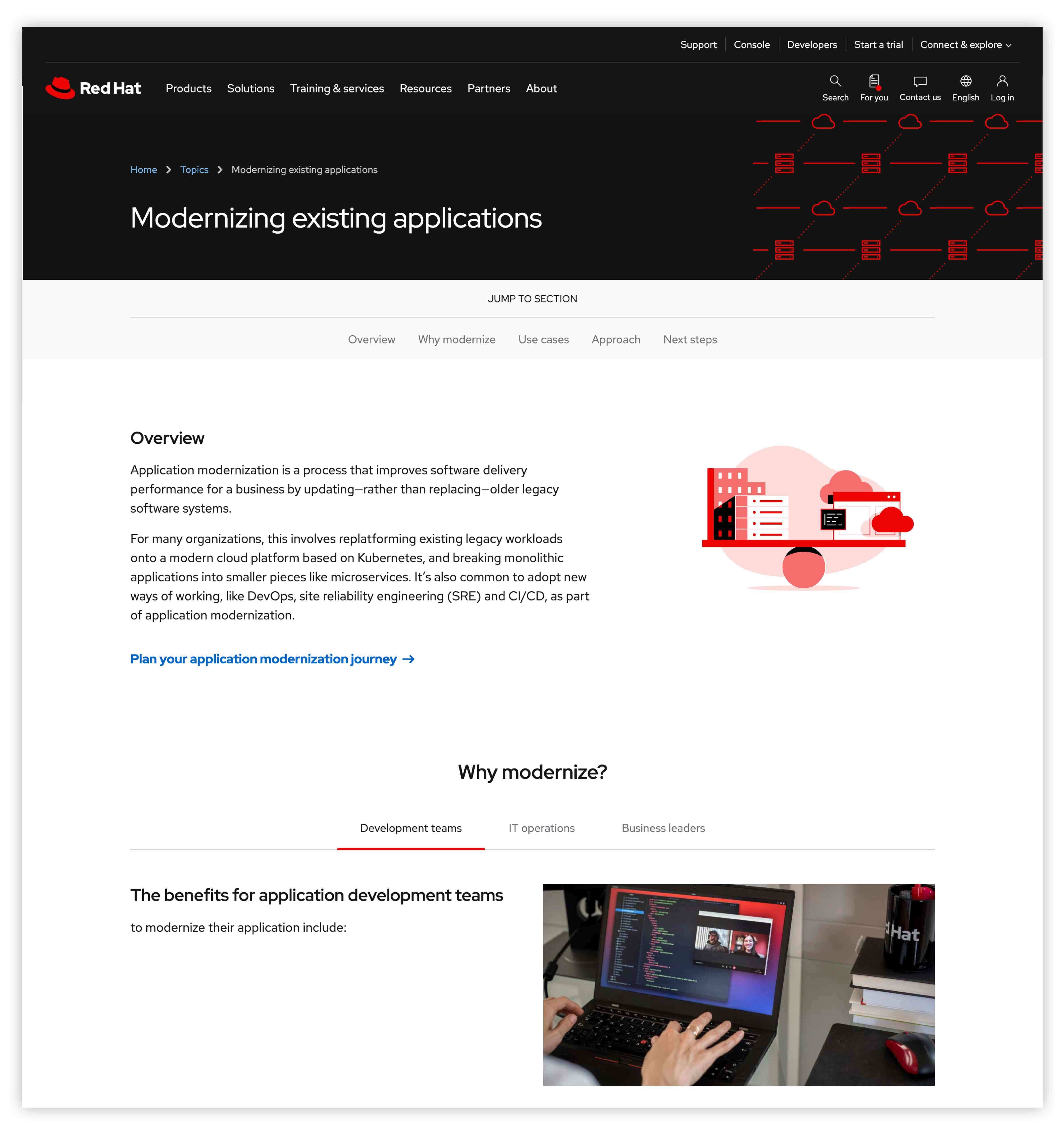 Application Modernization hub page