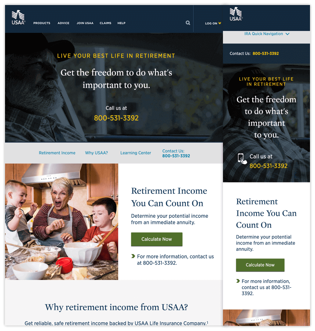 Freedom in retirement landing page