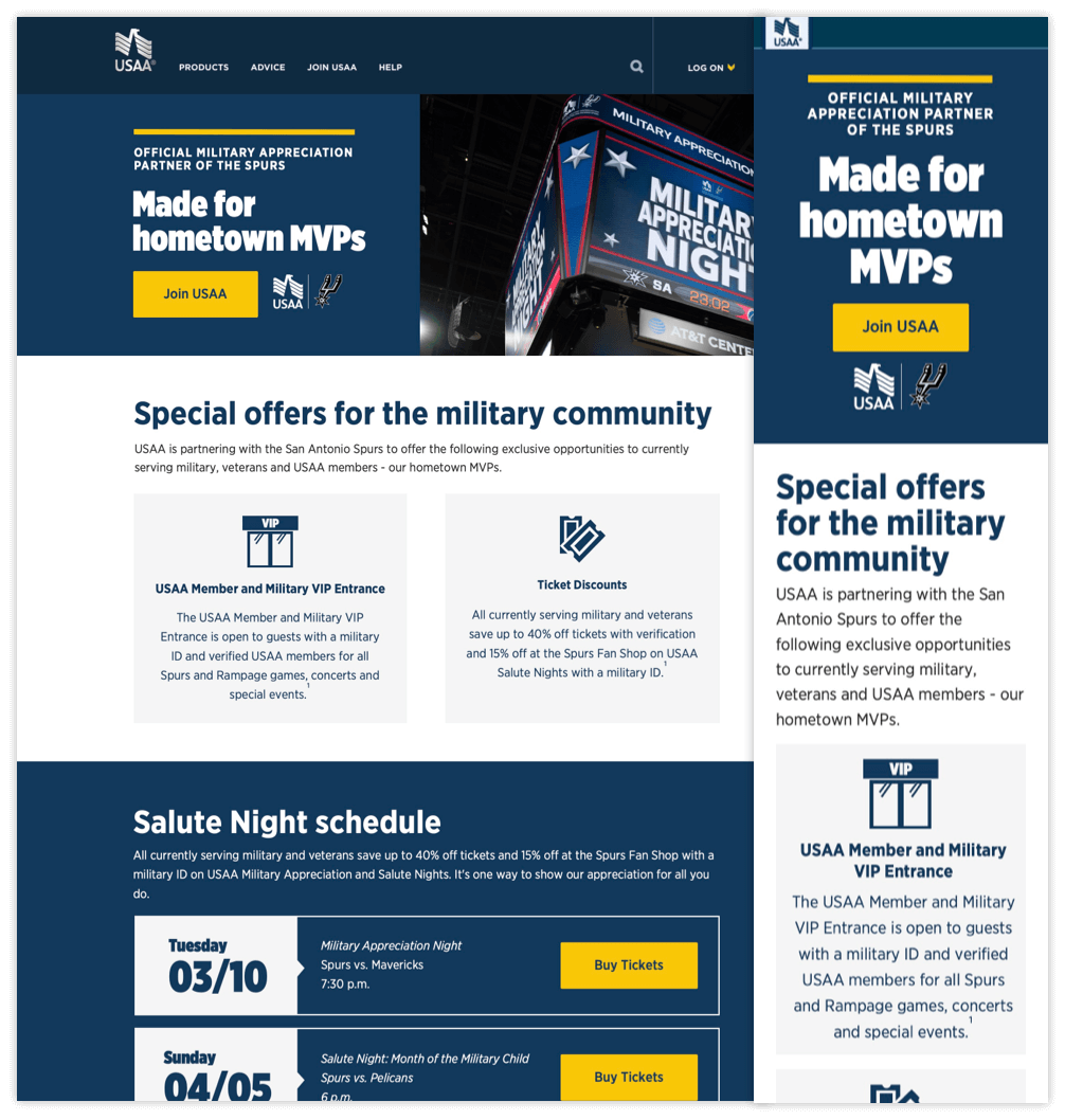 Spurs sponsorship landing page