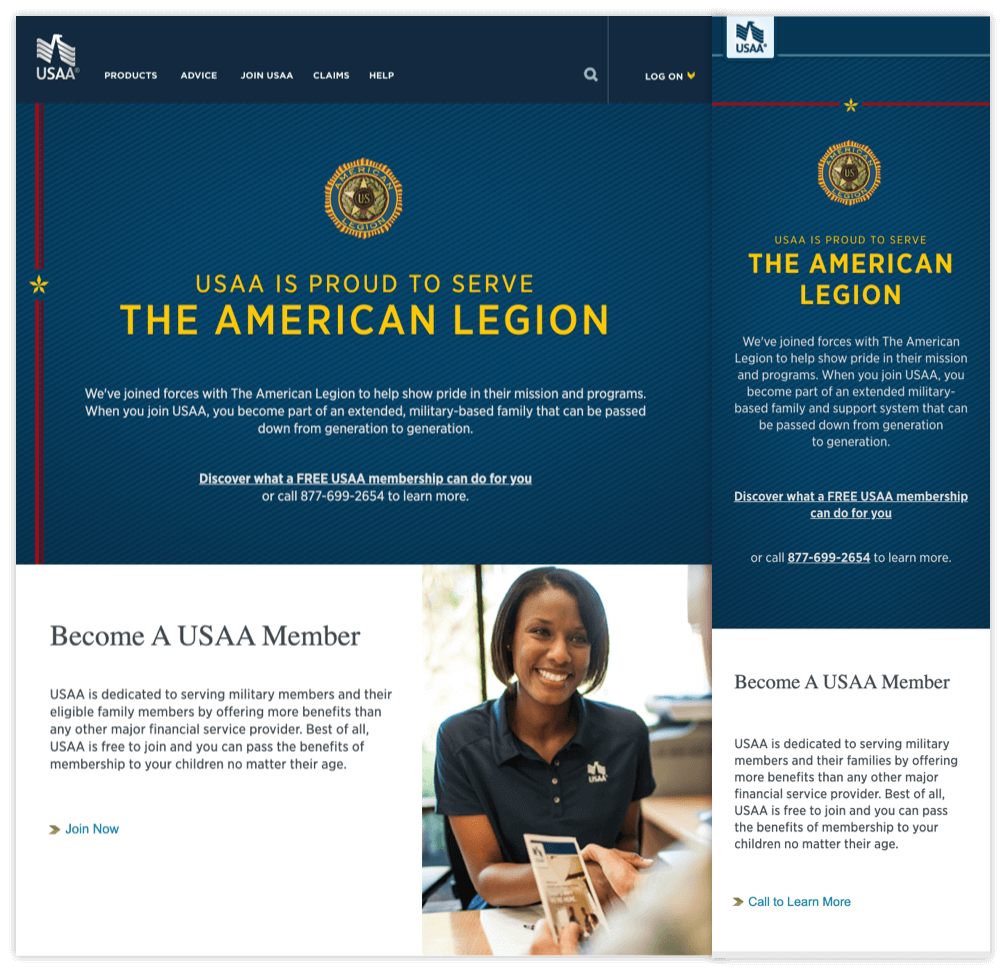 Military Affinity landing page